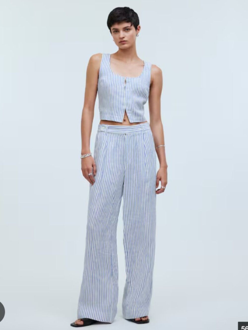 Madewell Harlow Pant, 100% linen, blue and white striped - size 12